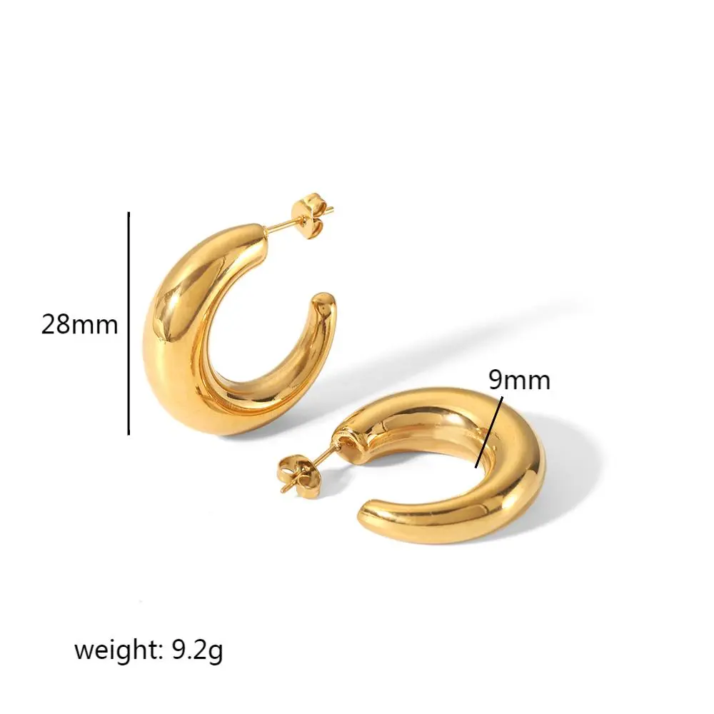 1 par de aretes tipo botón de acero inoxidable chapados en oro de 18 quilates con diseño minimalista, estilo clásico, color sólido, modelo C brillante, para mujer h5 Imagen2